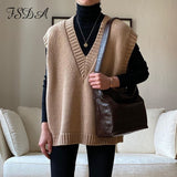 V Neck Knitted Vest Sweater Sleeveless Women Khaki Casual Pullover Black 2020 Autumn Winter Gray Jumper