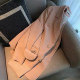 2021 Fashion Office Wear Double Breasted Pink Blazer Coat Long Sleeve Pockets Female Outerwear Chic