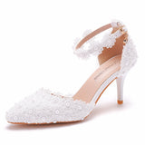 Cm White Lace Wedding Shoes Buckle Shoes Fine Heel Wedding Dress Bridal Shoes Women Sandals Annual