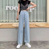 Zingj Sense Wide Leg Jeans Female Autumn High Waist Show Thin Loose Large Size Versatile Straight Tube Drag Pants Tide Ins-Outfit