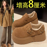 Cake Bao Head Thick-Soled Birken Shoes Women 2025 Plus Velvet Small Man Height To Keep Warm Haired Shoes Cotton Shoes Plus