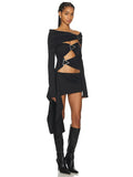 Black Cut Out Removable Off Shoulder Sleeves Mini Dress- Outfit