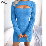 Twist Knit Sweater Dress for Women Fall/Winter Dresses 2022 New Casual Hollow Out Long Sleeve Bottom Wrap Hip Mini
