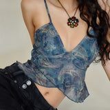 Spring Fashion Trend Women's New Sling Strip Bare Back Screen Printing Loose Small