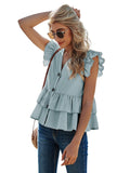 Women's 2022 Summer New Solid Color Casual Single Breasted Shirts Women's V-Neck Women's