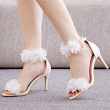Cm Light Mouth With High-Heeled Sandals White Flowers Light Sandals Fine Heel Fish Mouth Wedding Wedding Wedding
