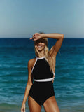 One-Piece Black And White Swimsuit Women 2025 New Sexy Bare Back Triangle