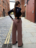 Brown Vintage Baggy Jeans Women 90s Streetwear Pockets Wide Leg Cargo Pants Low Waist Straight Denim