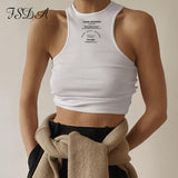 2021 Letter Print Crop Top Women Casual Summer Off Shoulder Black Basic Sexy White Ribber Fashion Tank Tops