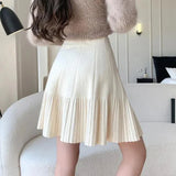 Knit Solid Elastic High Waist Pleated Mini Skirt- Outfit