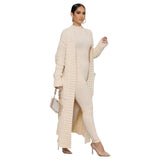 Knitted Women Long Twist Sweater Solid Cardigan with Big Pocket 2022 Autumn Winter Crochet Loose Office Lady Long