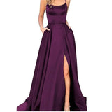 Long Formal Evening Dresses Long Vestidos De Fiesta A-Line Sexy High Slit Satin Simple Prom Party
