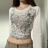 Indie Fairy Grunge Crop Top 90s Vintage Graphic Print Long Sleeve Women Crop Top Harajuku Autumn Spring Female Tees