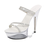 Zingj 34-43 Sexy High Heels 13CM15CM Thin Heel Waterproof Platform Sandals Transparent Crystal Shoes Wedding