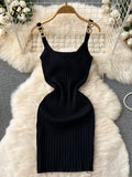 Knitted Summer Women Solid Dress 2023 Slim V Neck Elegant Sexy Vacation Fashion Ladies A Line Midi