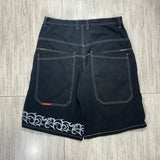 Pocket Embroidered Letter Print Jeans Men's Shorts Summer Vintage Super Wide-Legged Jeans 211-0-Outfit