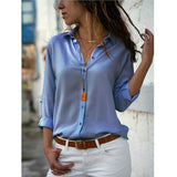 Spring Autumn Sexy Deep V Neck Chiffon Long Sleeve Ladies Work Shirts Casual Slim Button Women's Blouse White Solid