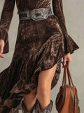 Women's Velvet Splicing Lace Waist Dress French Temperament