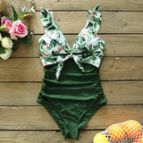Sexy One Piece Swimsuit Female Swimwear Women Print Floral Bandage Shoulder Ruffle Brazilian Backless