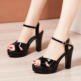 Platform Sandals Women's Thick Heels Summer New Lacquered Leather Large-Size Women's Shoes 4143 Sexy Fairy Style Dress High
