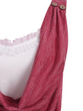 Summer New Longline Cowl Neck Lace Trim Colorblock Sleeveless Top Color Block Tunic Women