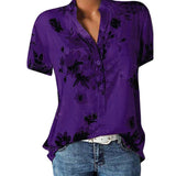 new women's shirt printing large size casual shirt loose V-neck short-sleeved shirt
