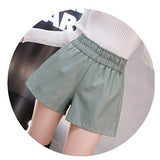 Elastic High Waist Wide Leg Biker Shorts Autumn PU Leather Shorts Women Plus Size Femme Casual Ladies Shorts