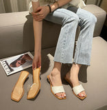 Zingj And Summer 2023 New Fashion Simple Square Head One-Word Slippers Web Celebrity Blogger With The Same Crystal Ball With The Outside Wear Cool Drag-Outfit