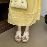 Version! Zhao Luth The Same ~ One-Word Cool Slippers Women's Summer Wearing Grass Pine Shoes Thick-Soled High-Heeled
