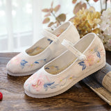 Zingj Shoes Round Head Single Shoes White Bottom Retro Ancient Costume With Flat Bottom Embroidered Cloth Shoes