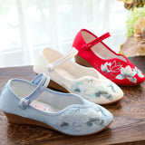 Zingj Not Include Shoe Box Pointed Shoes Single Shoes Spring And Summer Beef Tendon Bottom Lady Shoes Plate Buckle Embroidered Cloth Shoes With Cheongsam Women's