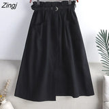 2021 Fashion Autumn Cotton Midi Skirt Women Korean Style Green Mid-Length High Waist A Line Skirt Female With