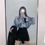 Women Fashion Tie Dye Harajuku Gothic Top New Korean Loose Casual Clothes Sun-proof Embroidery All-match Summer