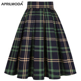 Style School Skirts Women Summer High Waist Korean Pleated Plaid Printed Girls Retro Vintage Ladies 40s 50s Midi