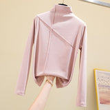 Long Sleeve Thick T Shirt Women Winter Tops Turtleneck Warm T-Shirt Korean Cotton Tshirt Woman Tee Shirt Femme Pink