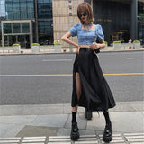 New Harajuku Lace Up Sexy Women Skirts Irregular Black High Waist Long Skirts Punk Gothic Chic Streetwear Saias