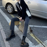 Spring Summer Women New Fashion Design Sense Tight Elastic Flared Jeans High Waist All-match Thin Ankle-length