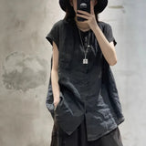 Linen Short-Sleeved Shirt Women's Summer Loose Thin Leisure Medium Long Thin Cotton Cardigan