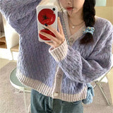 Zingj Version Of Knit Sweater Age Reduction Taro Mud Purple Long Sleeve V Neck Knit Sweater Cardigan Female Loose Lazy Wind Fashion Coat-Outfit