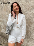 Out Corset Cotton White Women Blouse Shorts Set Office Casual Summer Spring Beach Suits Wide Leg Shorts Suit Outfits