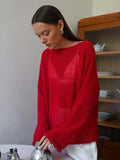 Knitted Jersey 2025 Spring And Summer New Female Perspective Thin Round Collar Horn Sleeve Knit