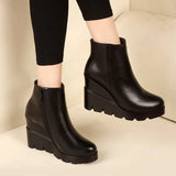 autumn winter soft leather platform high heels girl wedges ankle boots shoes for woman fashion boots women Size