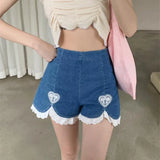 Print Lace Trim Blue Denim 2022 Sexy Shorts High Waist Women's Summer Shorts Gothic Oversize Shorts Women Denim