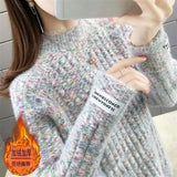 Winter Half High Collar Imitation Mink Velvet Sweater Female Loose Casual All-match Knitting Jumper Top Women