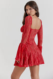 Long Sleeve Lace Square Neck Mini Dress-Outfit