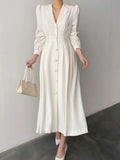 Women Autumn Spring Midi Shirt Dress Elegant Office Lady One Piece Korean Style Clothes