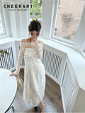 2 Piece Tie Dye White Long Slip Dress For Women 2022 Summer Backless A Line Ruffles Midi Ladies Elegant