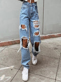 Broken Hole Wide Legs Thin Jeans Woman-Outfit
