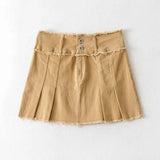 2000s Aesthetics Low Rise Distressed Hem Mini Skirts Cute Fashion Button Up A-line White Denim Pleated Skirt Autumn
