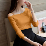 2021 Off Shoulder Sexy Women Long Sleeve Knitted Sweater Solid Skinny Slim Sweater Women Spring And Winter